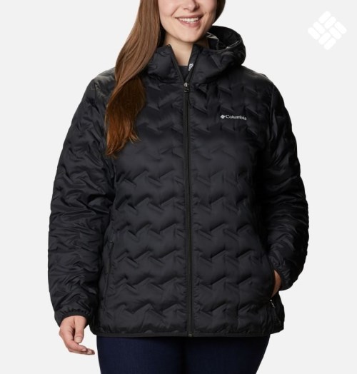 Women's Columbia Delta Ridge Hooded Down Jackets Black | Plus Size CA-U813C
